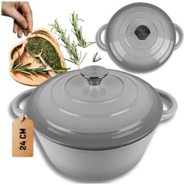 EMALIOWANY GARNEK ŻELIWNY 24cm 4L HAGE SZARY