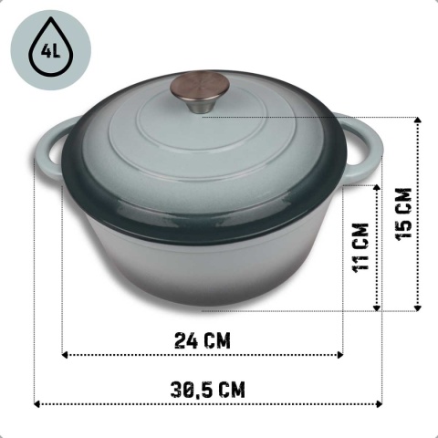 EMALIOWANY GARNEK ŻELIWNY 24cm 4L HAGE SEA SALT