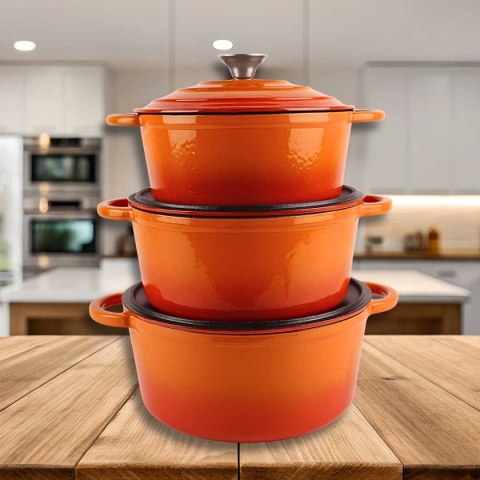 EMALIOWANY GARNEK ŻELIWNY 26cm 5L HAGE ORANGE