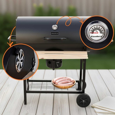 DUŻY GRILL WĘGLOWY NA KÓŁKACH Z PÓŁKAMI KLAUSBERG KB-9033