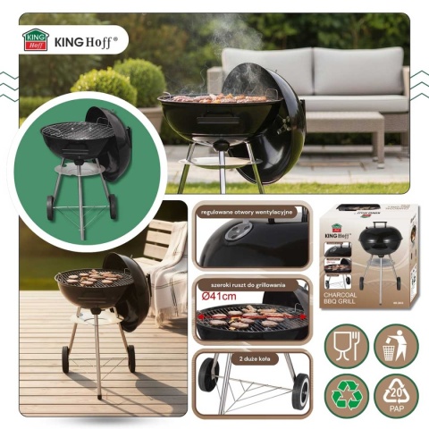 GRILL WĘGLOWY Z POKRYWĄ 41cm KINGHOFF KH-2033