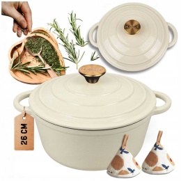 EMALIOWANY GARNEK ŻELIWNY 26cm 6L HAGE CREAM