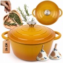 EMALIOWANY GARNEK ŻELIWNY 24cm 4L HAGE MUSZTARDOWY
