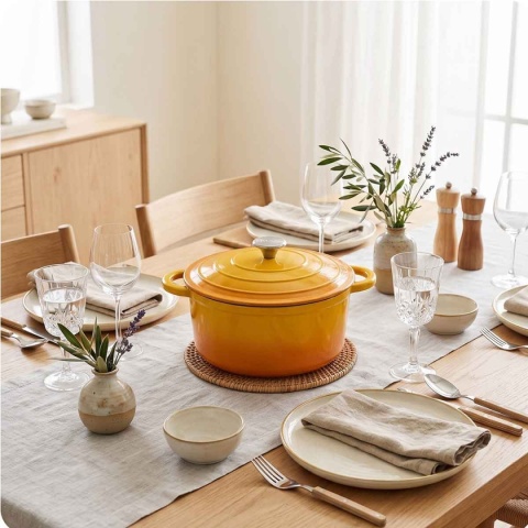 EMALIOWANY GARNEK ŻELIWNY 24cm 4L HAGE MUSZTARDOWY