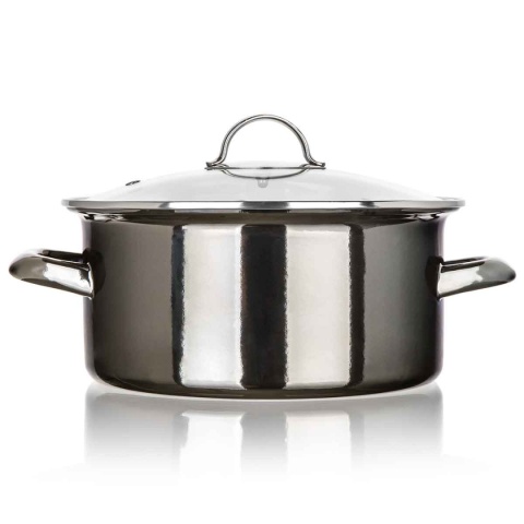 GARNEK EMALIOWANY 24cm 3,7L Z POKRYWĄ BANQUET METALLIC BLACK
