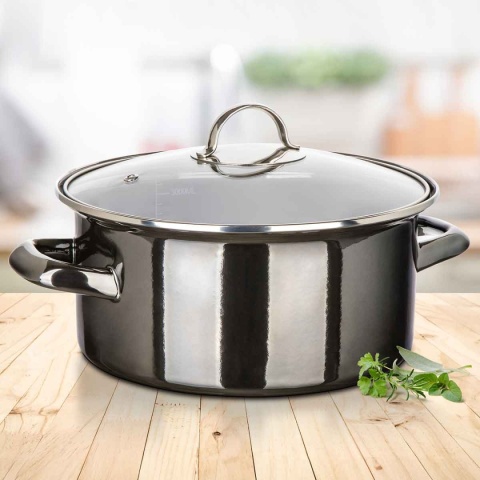 GARNEK EMALIOWANY 24cm 3,7L Z POKRYWĄ BANQUET METALLIC BLACK