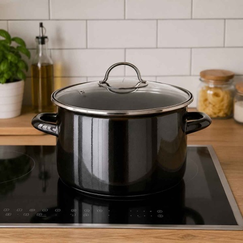 GARNEK EMALIOWANY 24cm 3,7L Z POKRYWĄ BANQUET METALLIC BLACK