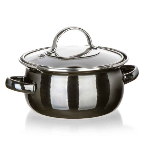 GARNEK EMALIOWANY 14cm Z POKRYWĄ BANQUET METALLIC BLACK 0,7L