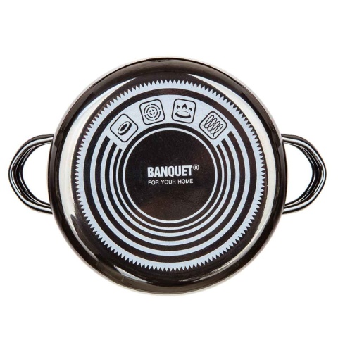 GARNEK EMALIOWANY 14cm Z POKRYWĄ BANQUET METALLIC BLACK 0,7L
