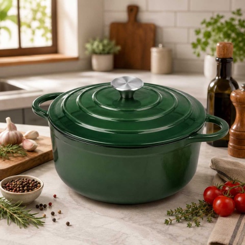 EMALIOWANY GARNEK ŻELIWNY 28cm 5,9L ZIELONY 7752