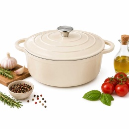 EMALIOWANY GARNEK ŻELIWNY 24cm 4,2L KREMOWY 7765