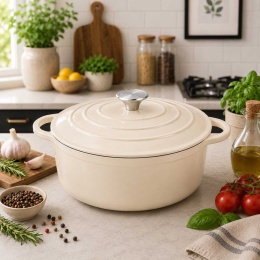 EMALIOWANY GARNEK ŻELIWNY 24cm 4,2L KREMOWY 7765
