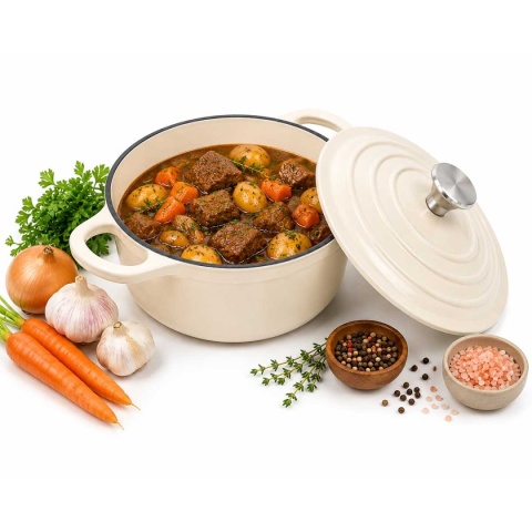 EMALIOWANY GARNEK ŻELIWNY 24cm 4,2L KREMOWY 7765