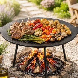 ŻELIWNA PŁYTA GRILLOWA NA NÓŻKACH Ø 45 cm DO OGNISKA PALENISKA 7772