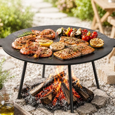 ŻELIWNA PŁYTA GRILLOWA NA NÓŻKACH Ø 45 cm DO OGNISKA PALENISKA 7772