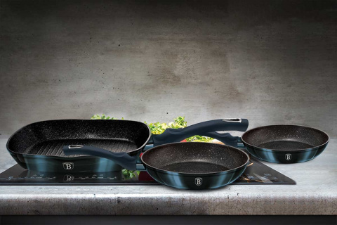 ZESTAW 3 PATELNI GRANITOWYCH 20/24/28CM BERLINGER HAUS BH-6140 AQUAMARINE